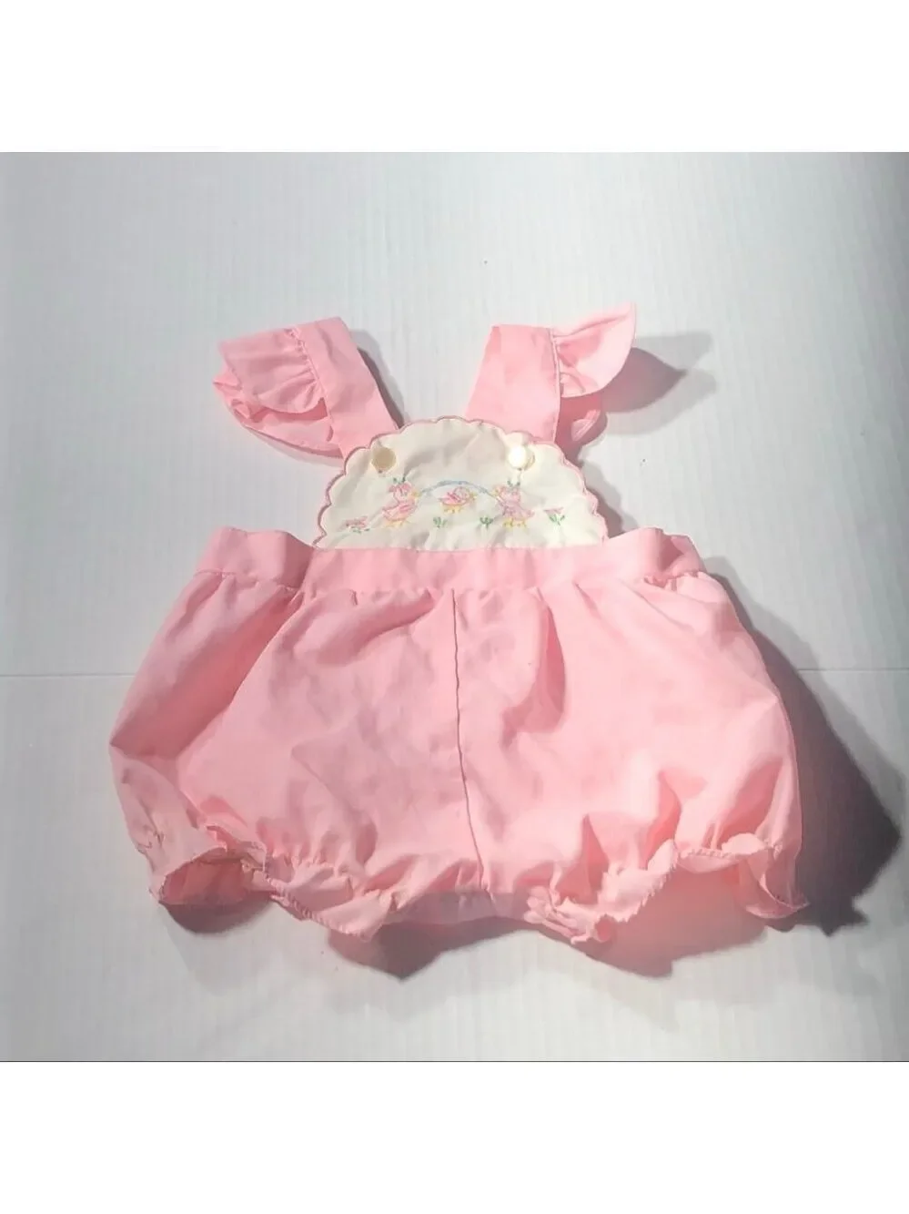 Vintage doll teddy bear outfit pink overalls floral shirt corduroy coat ruffles